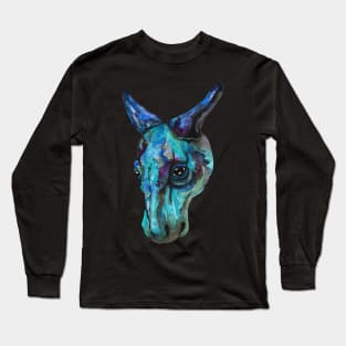 Blue cow watercolor skull Long Sleeve T-Shirt